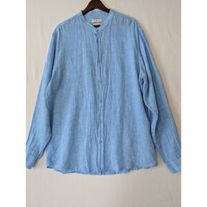Santorini Linen Collection Light Blue Mandarin Collar Button Down Shirt Mens 3XL